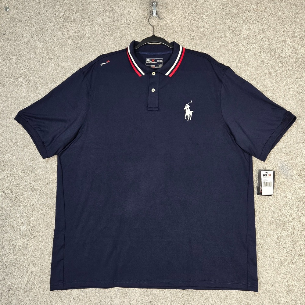 RLX Ralph Lauren Polo Men's Blue 2XL Big Pony Short Sleeve performance Shirt